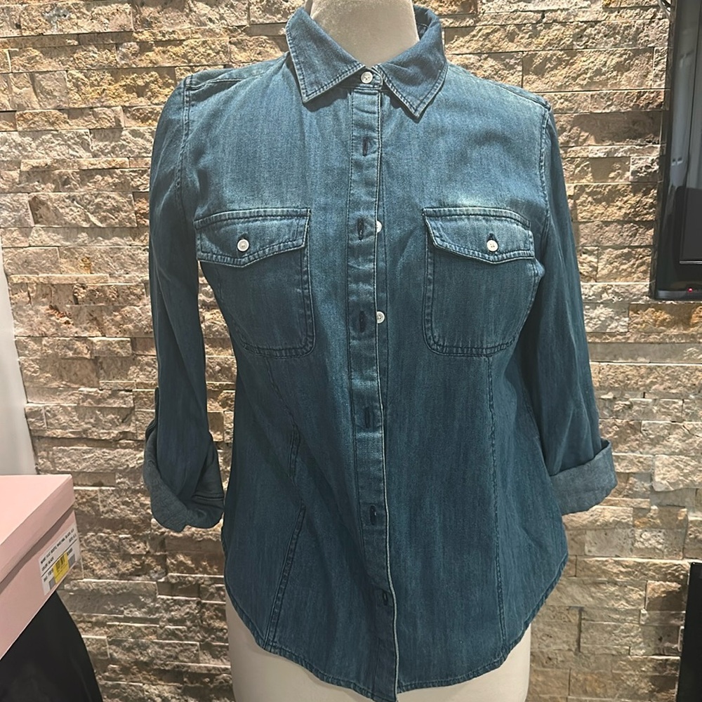 Talbots Denim Button-Down Shirt in Medium Blue